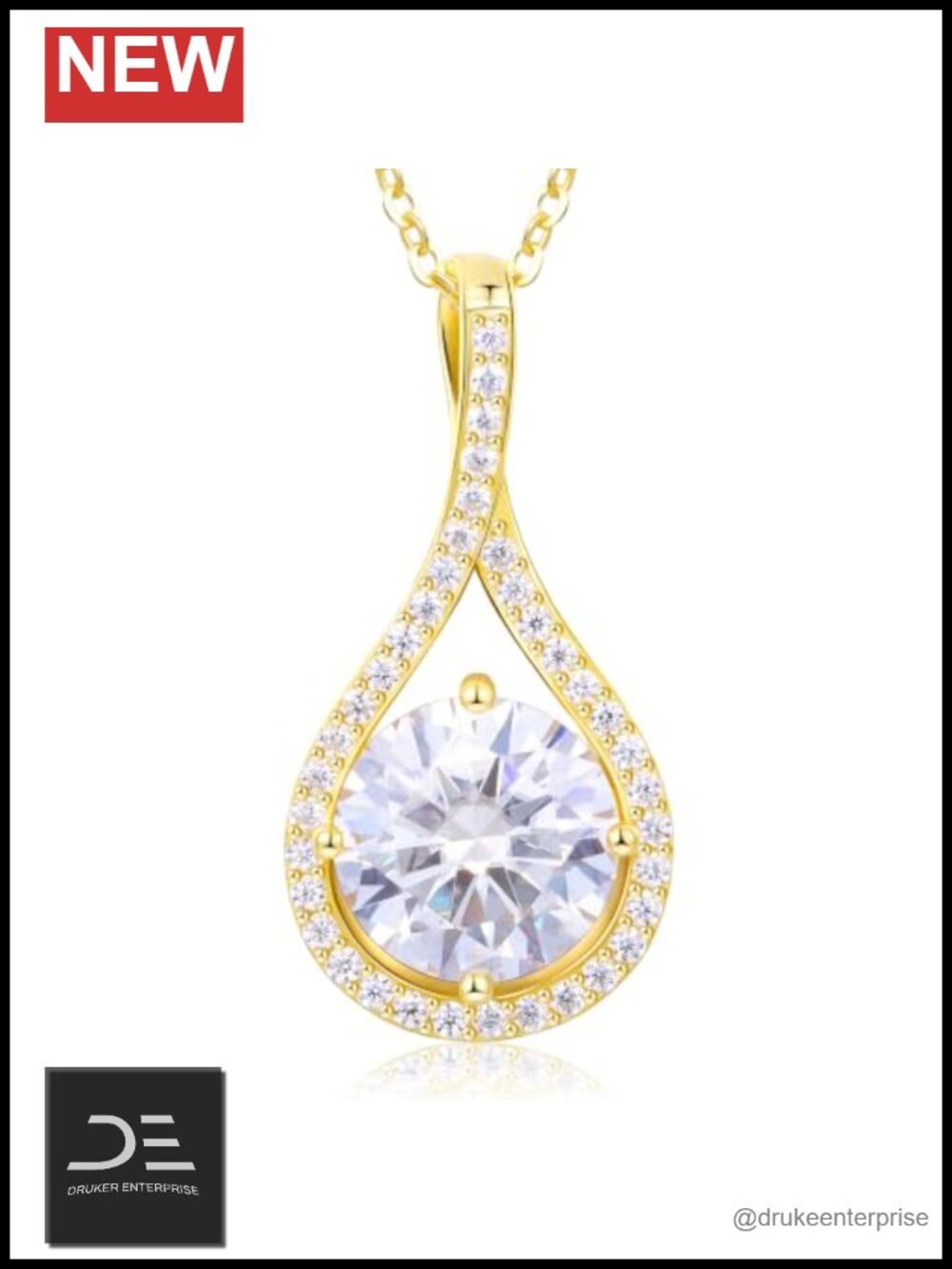 925 Sterling Silver Moissanite Pendant Necklace, 18K Gold Plated